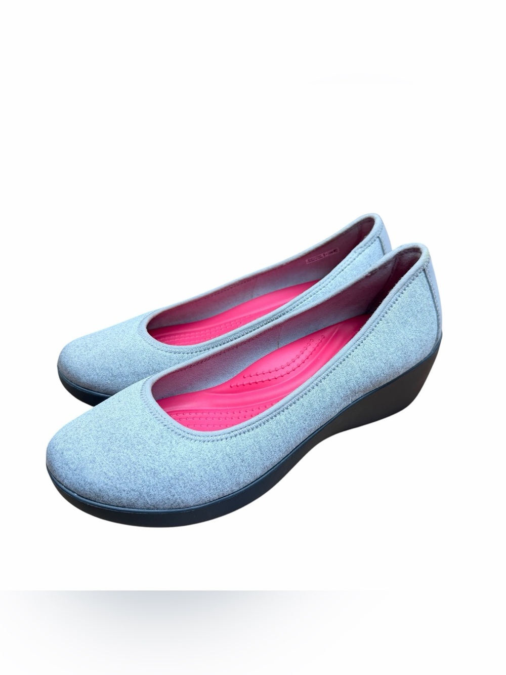 Crocs size 9 Comfort Women's Light Gray Wedge Flats with Pink Insole